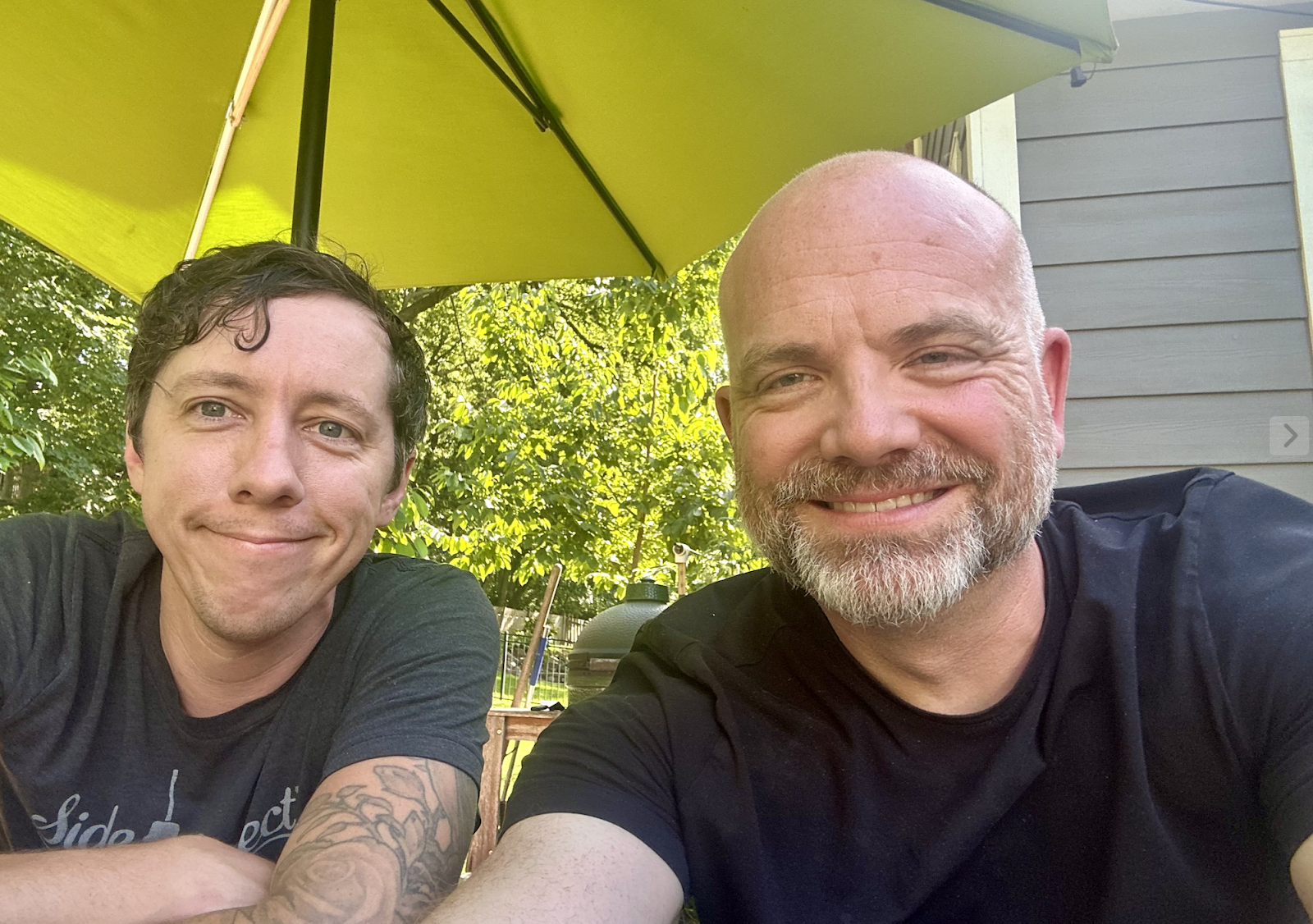 Jonathan and Wes in Jonathan's backyard