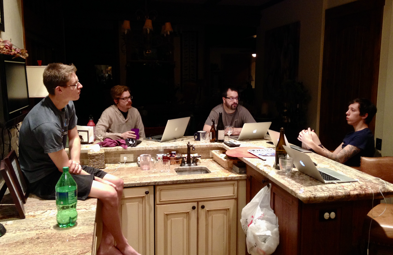 Kent, Kyle, Matthew, and Jonathan discussing early plans for Blender Market.